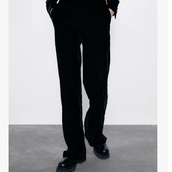 NWT Zara Velvet Straight Leg Trouser Pants In Black Size‎ Extra Small - Picture 9 of 9